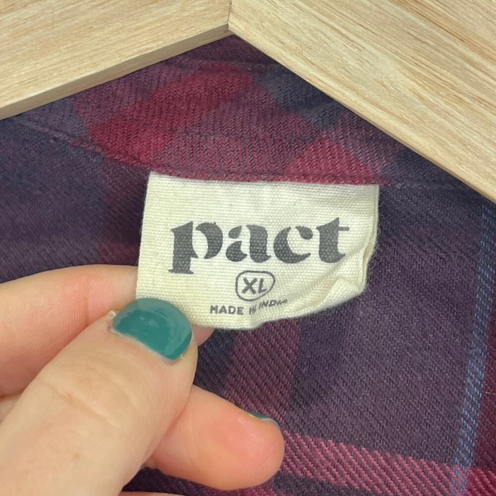 PACT Plaid Flannel Button Front Shirt Long Sleeve Organic Cotton Purple Red XL - Picture 3 of 10